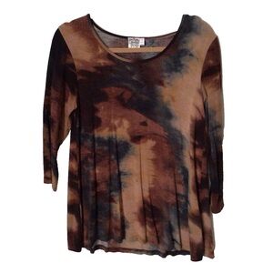 Women’s S tunic top Multi-Color 3/4 sleeve tie dye scoop neck boho Artsy top